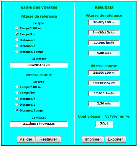 Image prsentant le formulaire Calculs Coefficient de vitesse